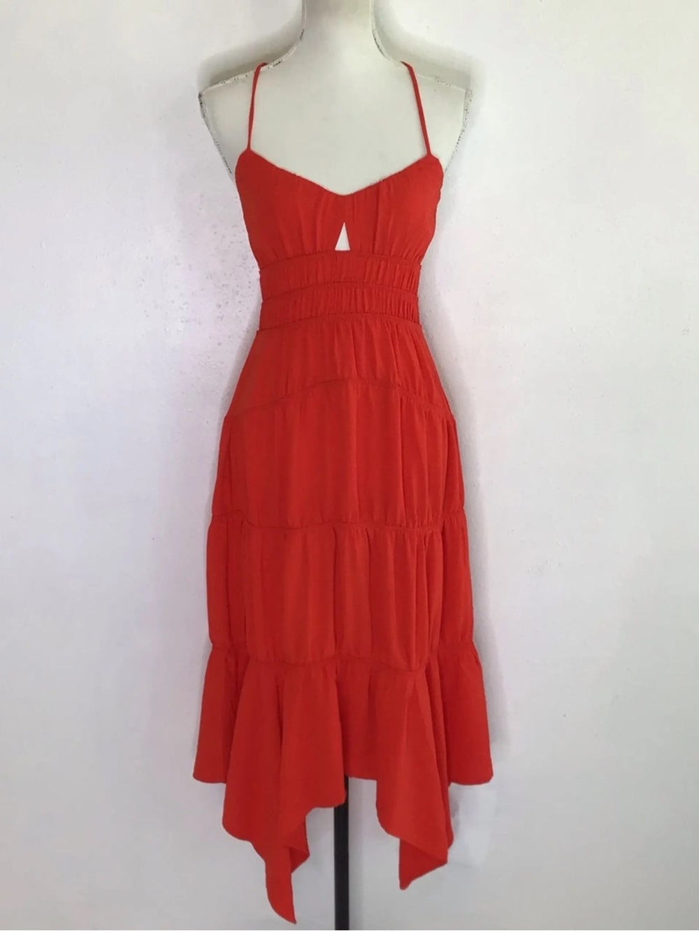 Women's Red Tiered Maxi Dress with halter strap size small
